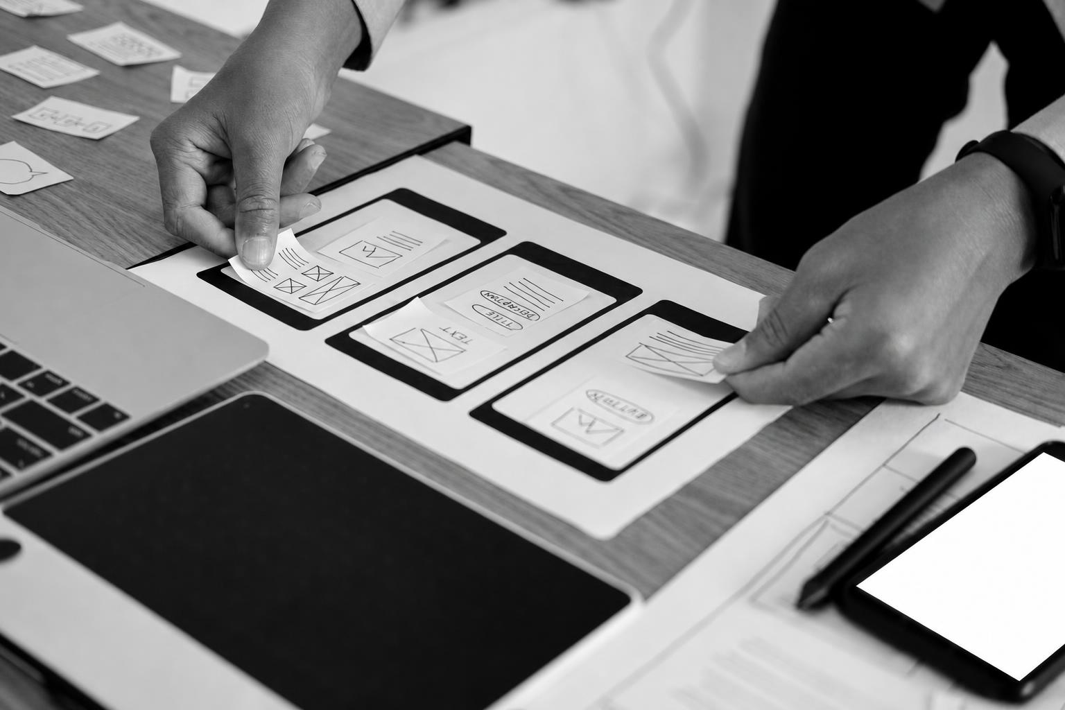 A designer creating a high-fidelity product prototype on screen